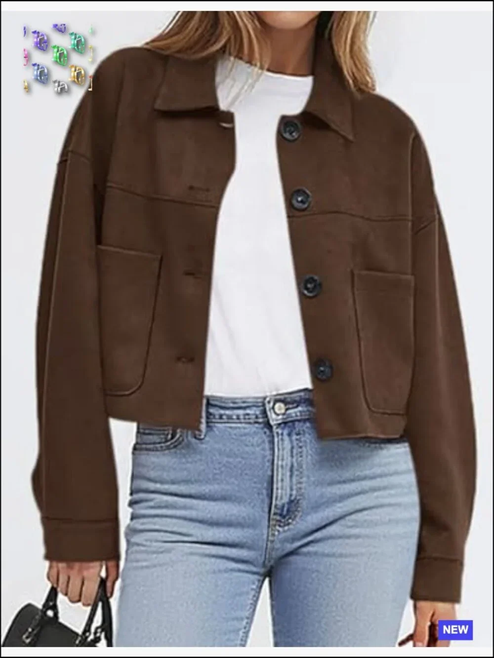 Faux Suede Cropped Jacket Casual Lightweight Fall Winter Coat Trendy Outerwear - Picture 2 of 7